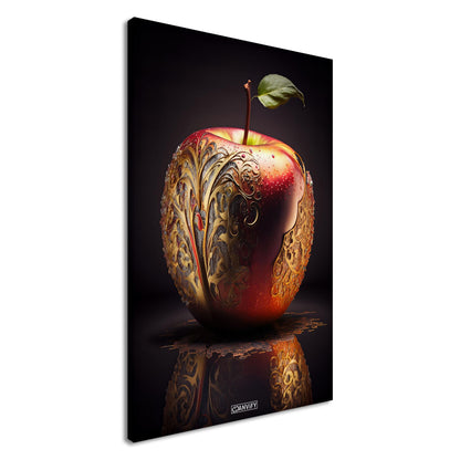 Roter Apfel mit goldenen Akzenten auf einer Leinwand
