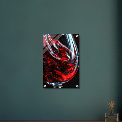 Nahaufnahme eines Rotweinglases auf einem Acrylbild