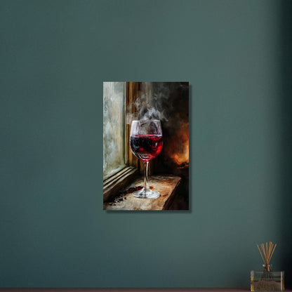 Rotweinglas im romantischen Ambiente in Acrylfarben auf Aluminium