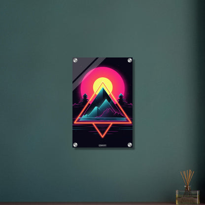 Pyramiden im einfachen Retrodesign und einem Sonnenuntergang auf einem Acrylbild