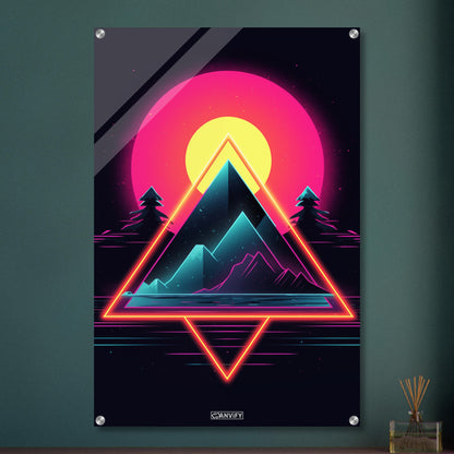 Pyramiden im einfachen Retrodesign und einem Sonnenuntergang auf einem Acrylbild