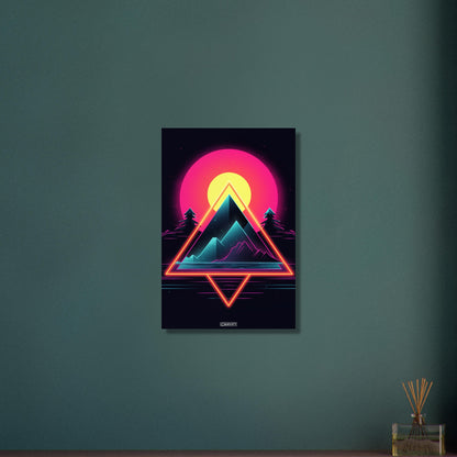 Pyramiden im einfachen Retrodesign und einem Sonnenuntergang auf Aluminium