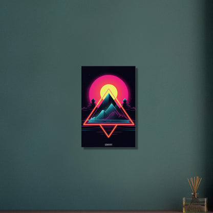 Pyramiden im einfachen Retrodesign und einem Sonnenuntergang auf einer Leinwand