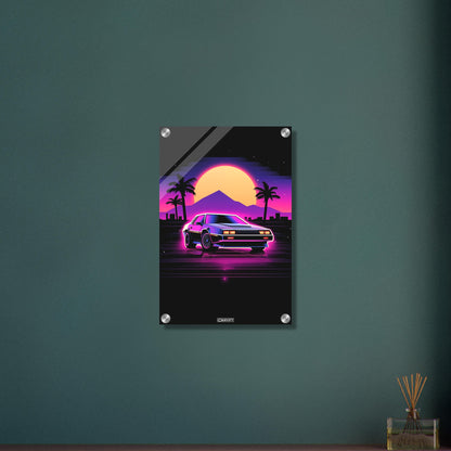 Oldtimer im einfachen Retrodesign in Pinken und Lila Farbtönen auf einem Acrylbild