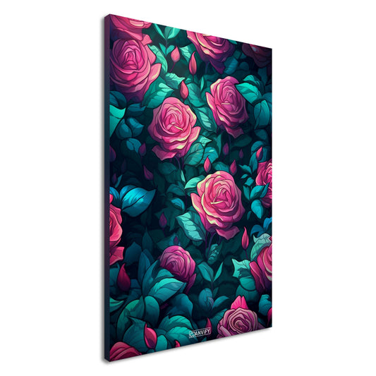 Rosa Rosenbusch gezeichnet auf einer Leinwand