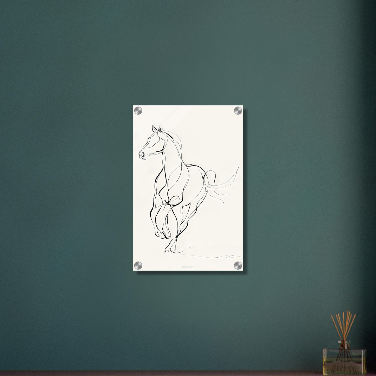 Galoppierender Pferd mit einer Linie gezeichnet auf einem Acrylbild