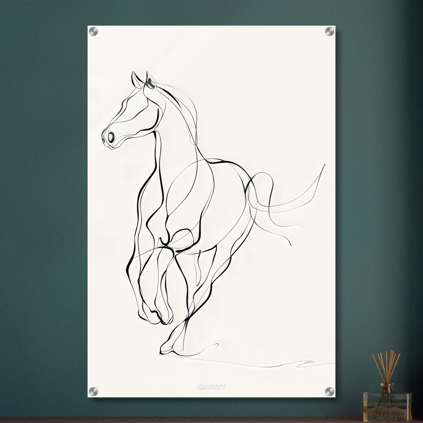 Galoppierender Pferd mit einer Linie gezeichnet auf einem Acrylbild