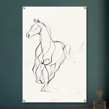 Galoppierender Pferd mit einer Linie gezeichnet auf einem Acrylbild