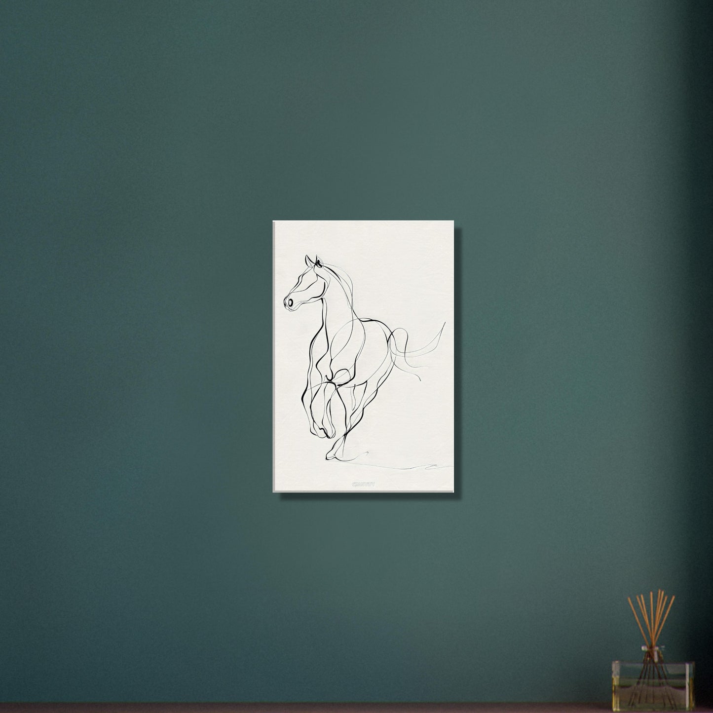 Galoppierender Pferd mit einer Linie gezeichnet auf einer Leinwand