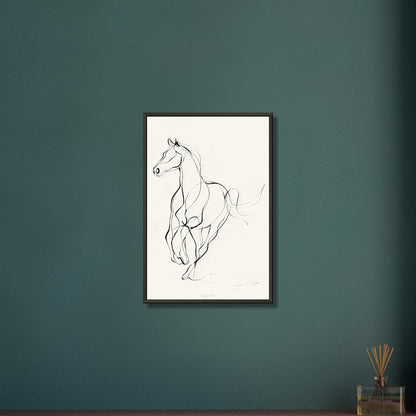 Galoppierender Pferd mit einer Linie gezeichnet auf einem Poster im Metallrahmen