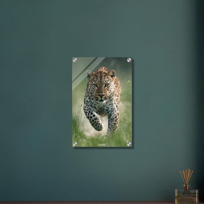 Nahaufnahme eines laufenden Leopard in der Natur auf einem Acrylbild
