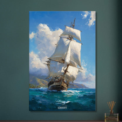 Segelschiff auf dem Meer auf einer Leinwand