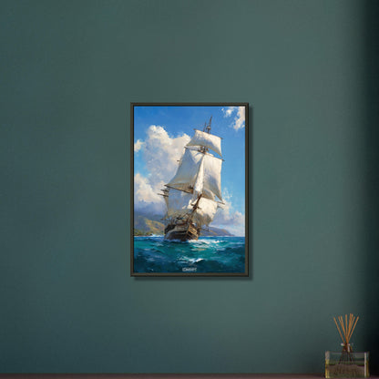 Segelschiff auf dem Meer auf einem Poster im Metallrahmen