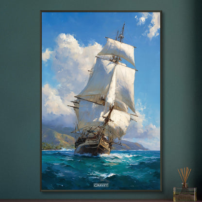 Segelschiff auf dem Meer auf einem Poster im Metallrahmen