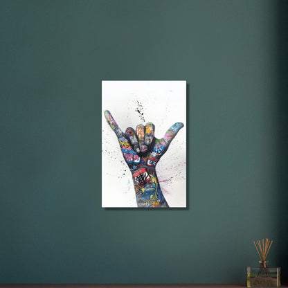Shaka Handzeichen im Modern Art Stil auf Aluminium