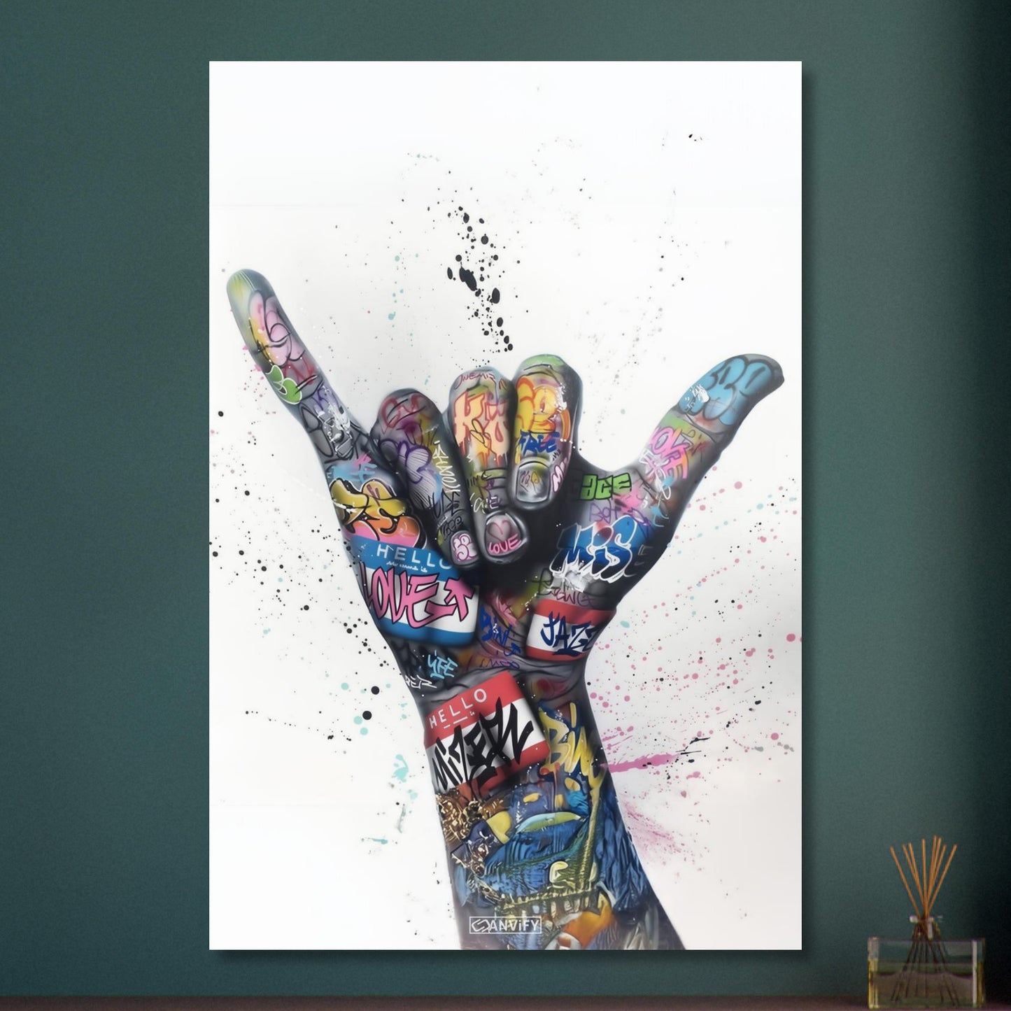 Shaka Handzeichen im Modern Art Stil auf Aluminium