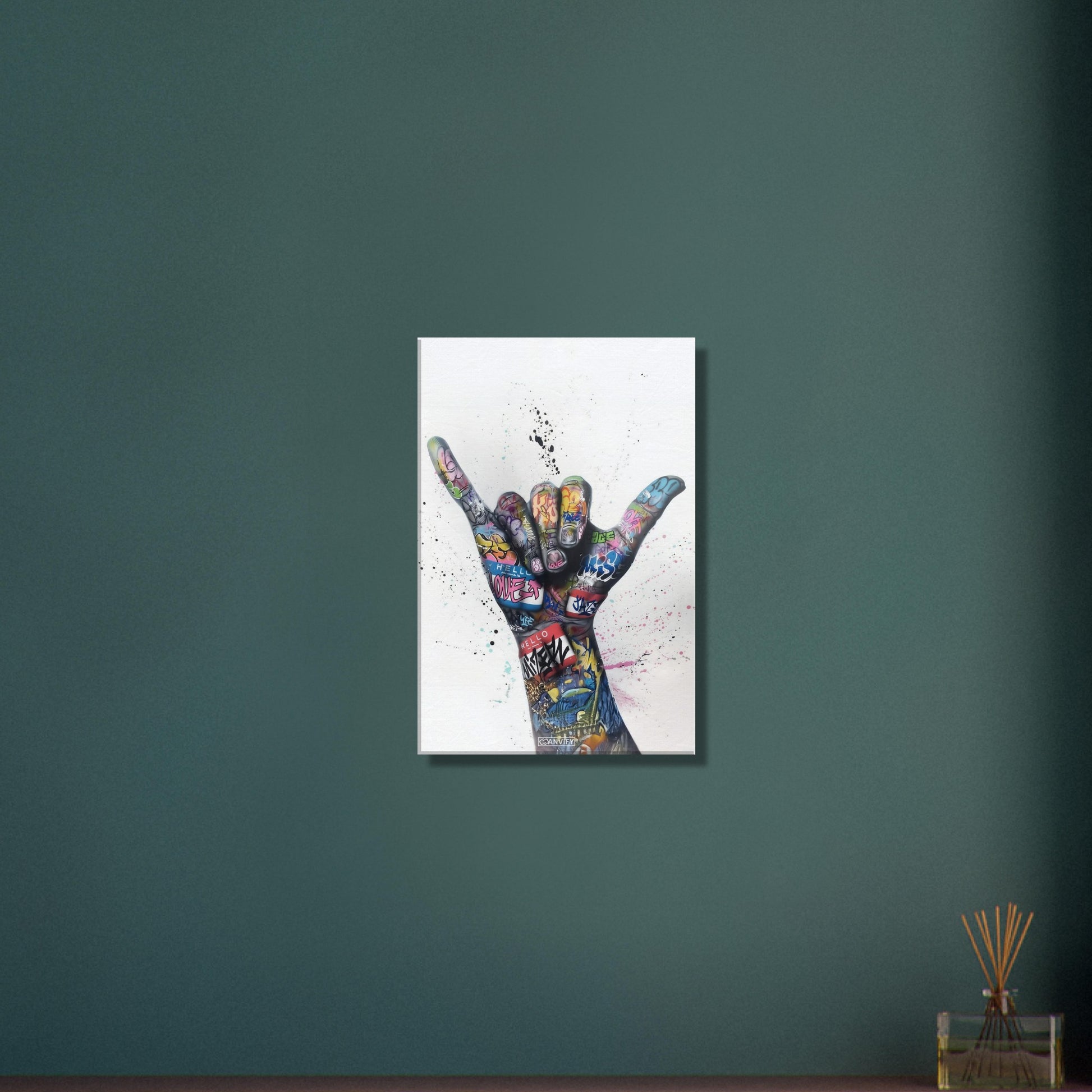 Shaka Handzeichen im Modern Art Stil auf einer Leinwand