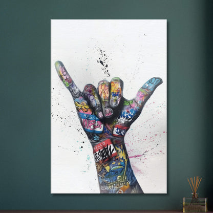 Shaka Handzeichen im Modern Art Stil auf einer Leinwand