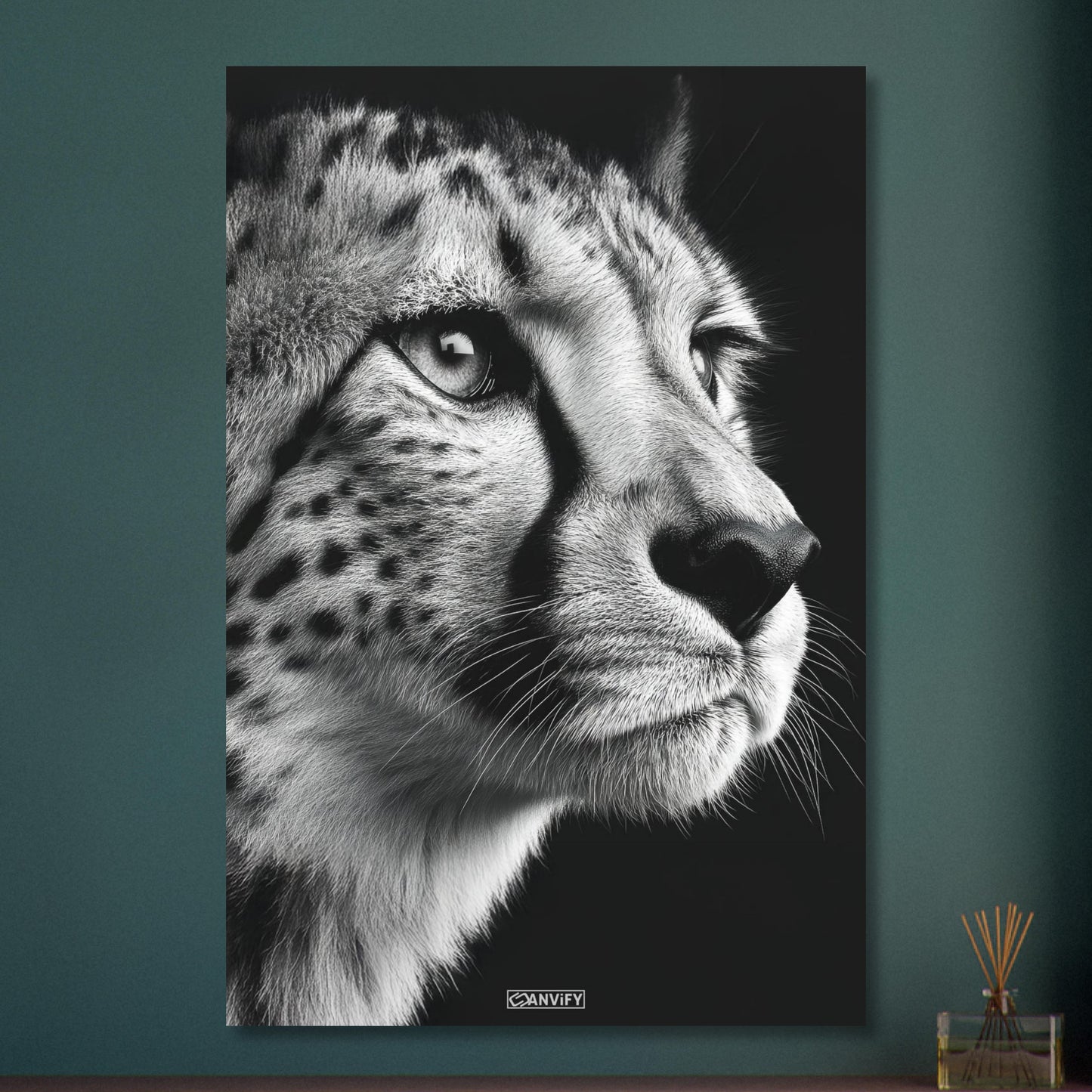 Gepard Portrait in Schwarz und Weiß auf Aluminium