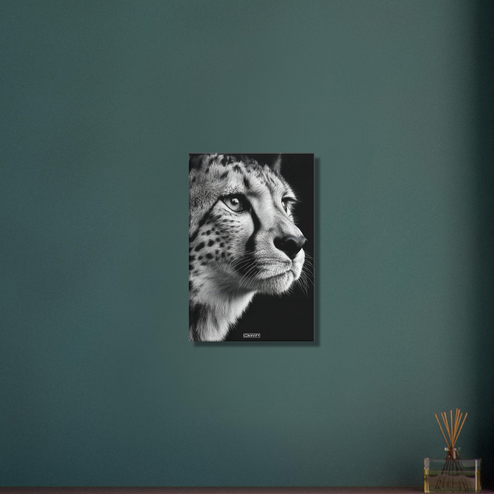 Gepard Portrait in Schwarz und Weiß auf einer Leinwand