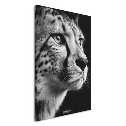Gepard Portrait in Schwarz und Weiß auf einer Leinwand