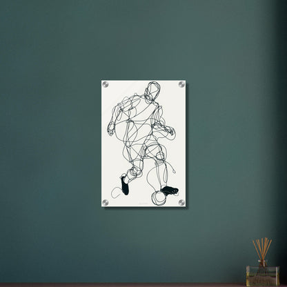 Fußballspieler gezeichnet mit einer Linie auf einem Acrylbild