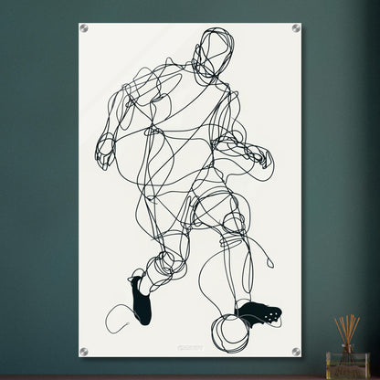 Fußballspieler gezeichnet mit einer Linie auf einem Acrylbild