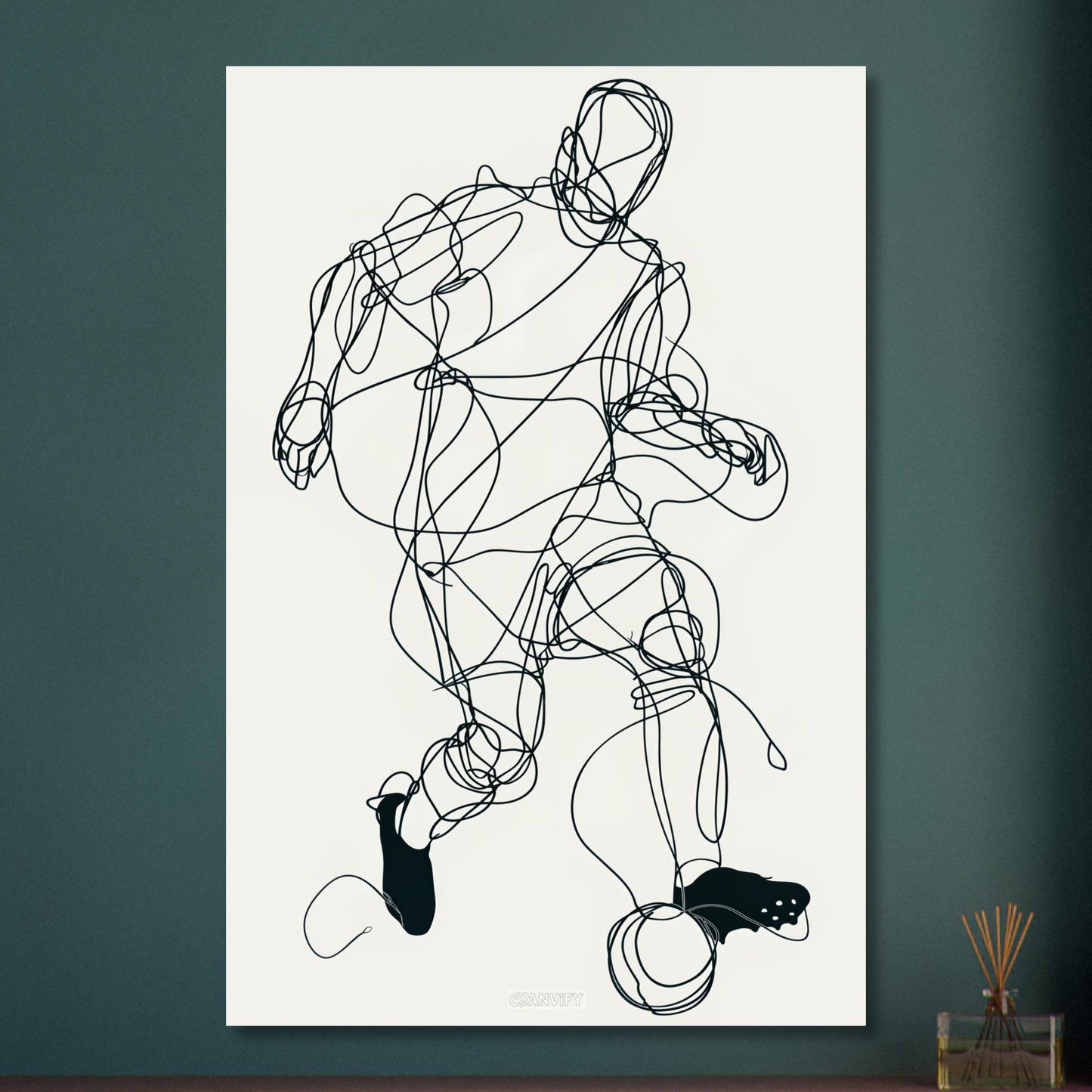 Fußballspieler gezeichnet mit einer Linie auf Aluminium