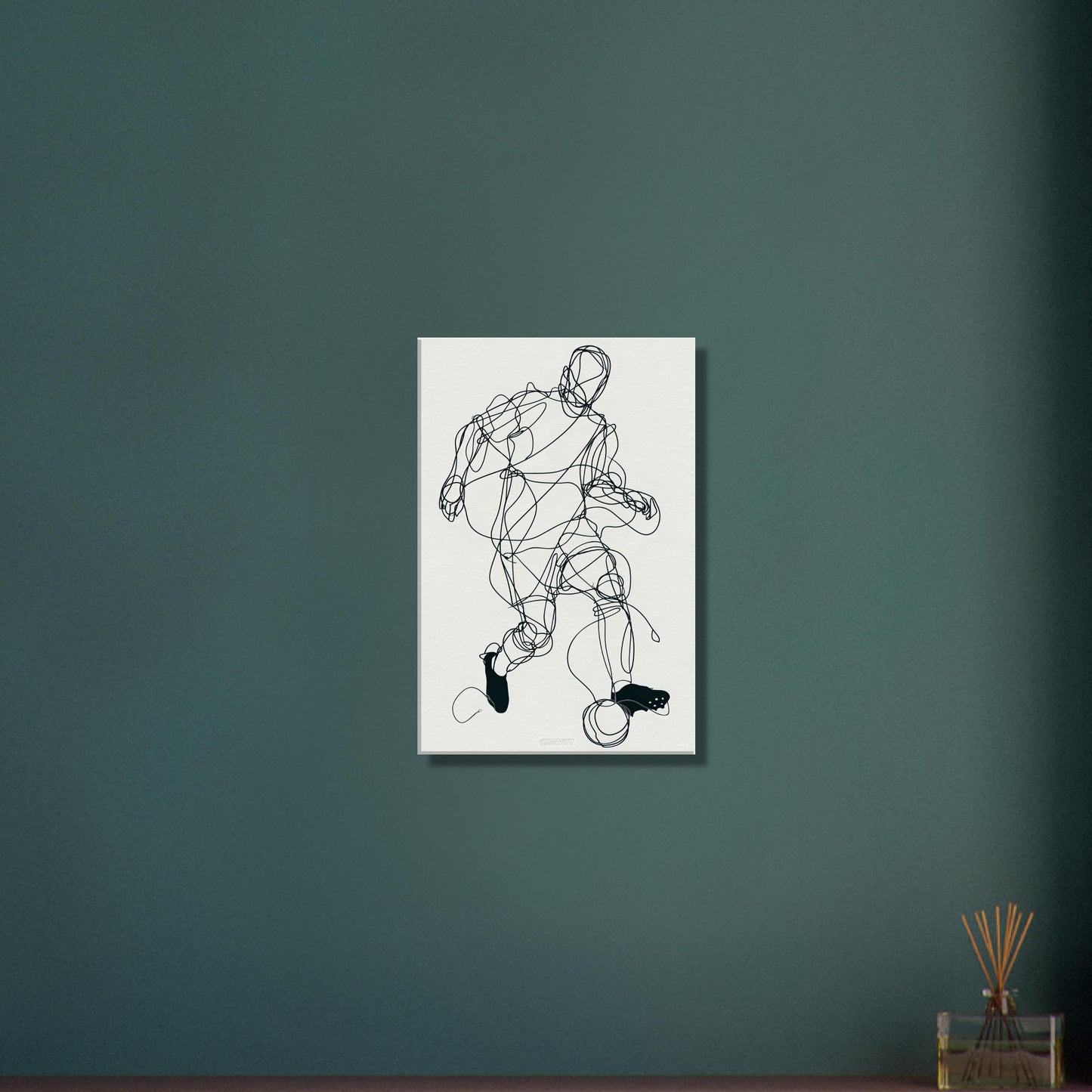 Fußballspieler gezeichnet mit einer Linie auf einer Leinwand