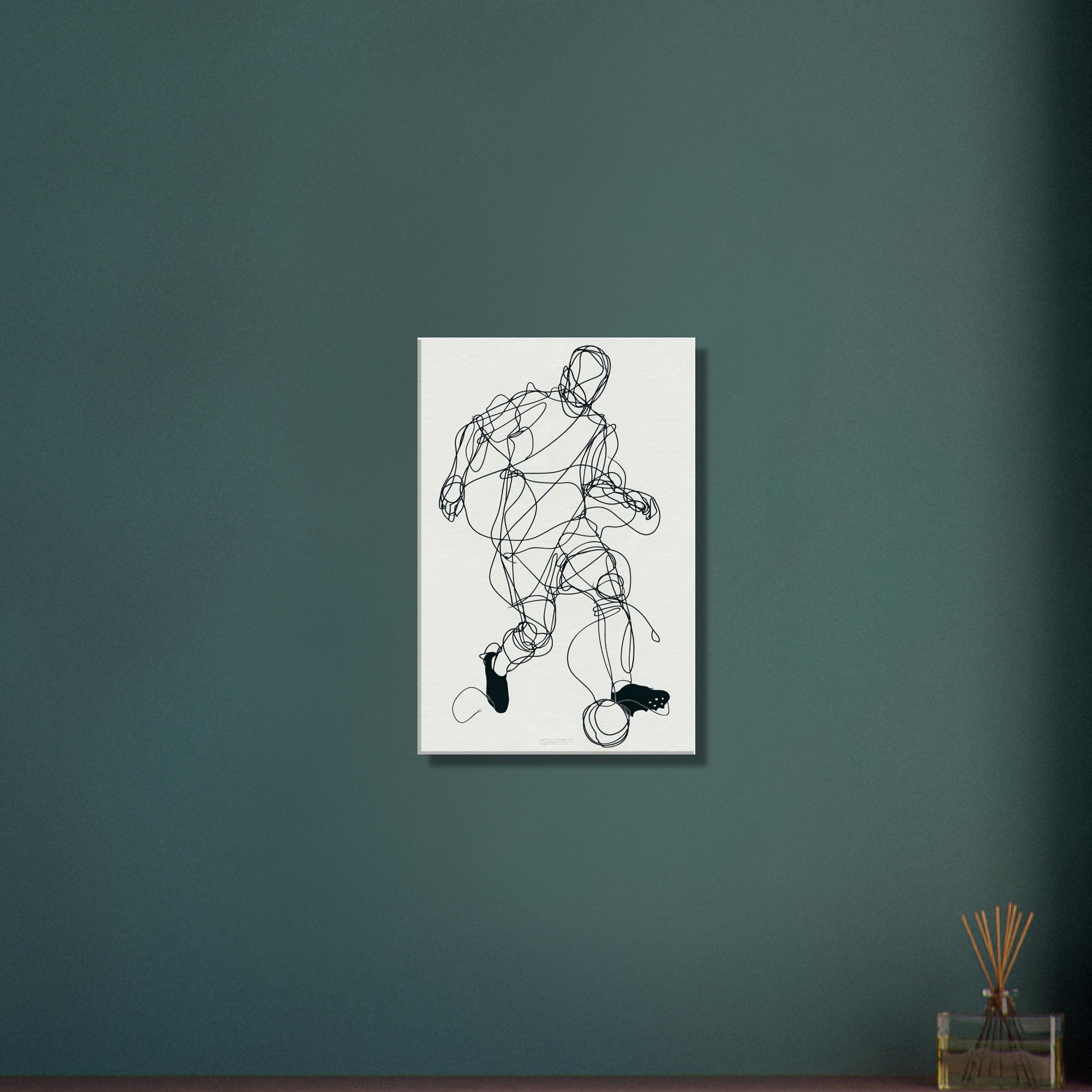 Fußballspieler gezeichnet mit einer Linie auf einer Leinwand