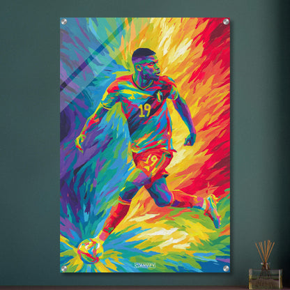 Lois Openda mit der Nummer 19 im belgischen Nationaltrikot im Pop Art Stil auf einem Acrylbild