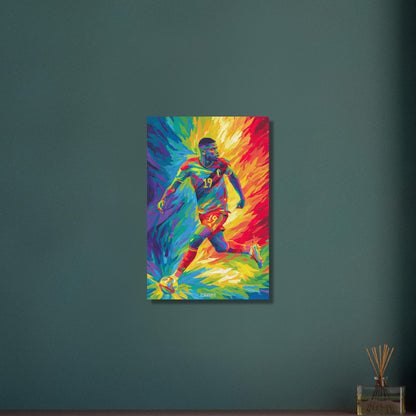 Lois Openda mit der Nummer 19 im belgischen Nationaltrikot im Pop Art Stil auf Aluminium