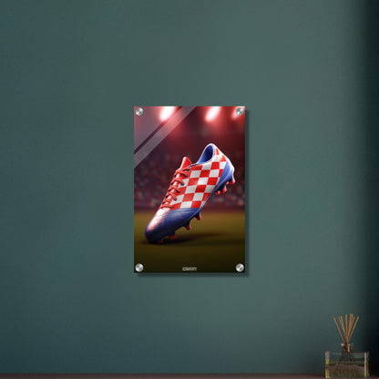 Fußballschuh in Farben von Kroatien auf einem Acrylbild