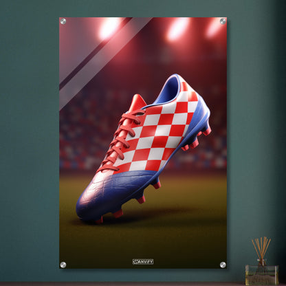 Fußballschuh in Farben von Kroatien auf einem Acrylbild