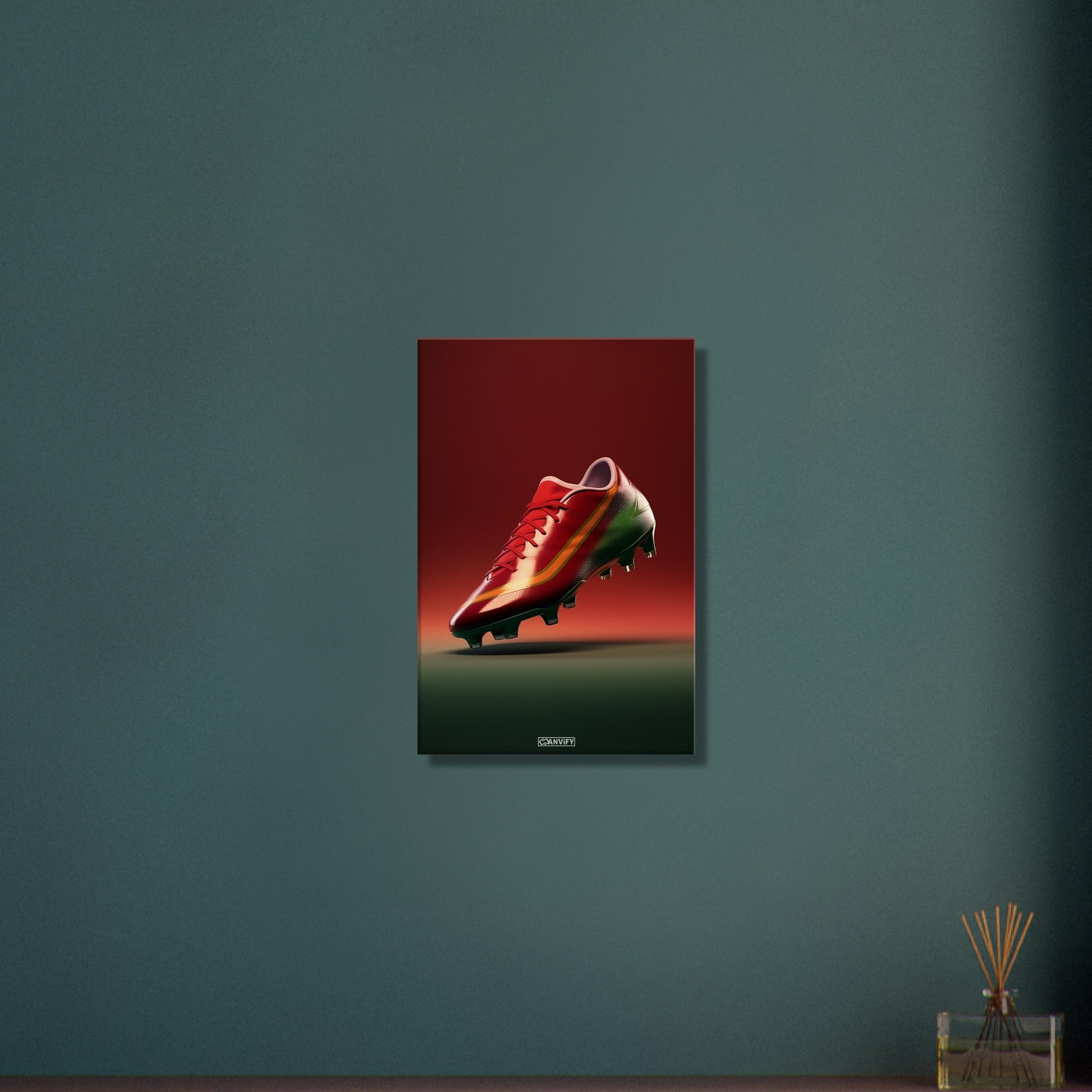 Fußballschuh in Farben von Portugal auf einer Leinwand