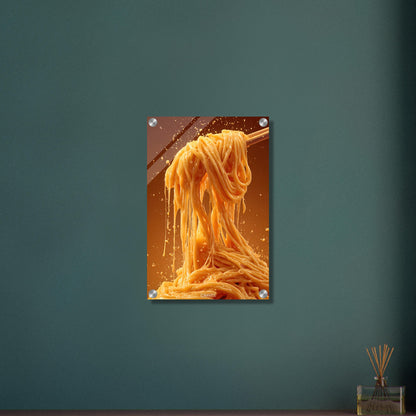 Spaghetti mit cremiger Käsesauce auf einem Acrylbild