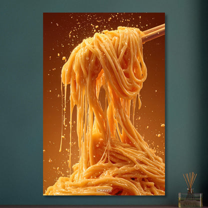 Spaghetti mit cremiger Käsesauce auf Aluminium