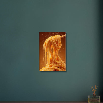 Spaghetti mit cremiger Käsesauce auf einer Leinwand