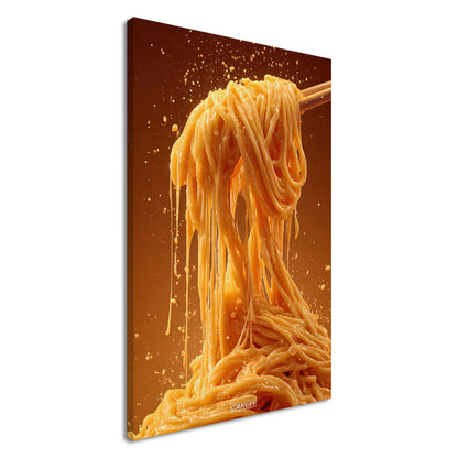 Spaghetti mit cremiger Käsesauce auf einer Leinwand