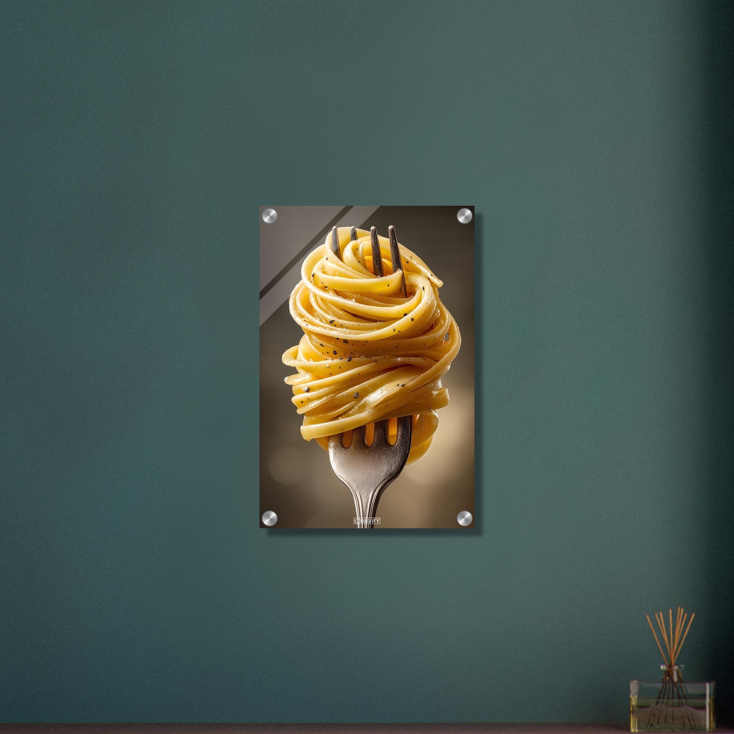 Spaghetti mit Kräutern auf einem Acrylbild