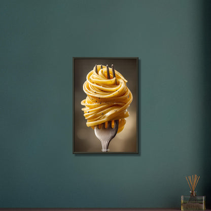 Spaghetti mit Kräutern auf einem Poster im Metallrahmen