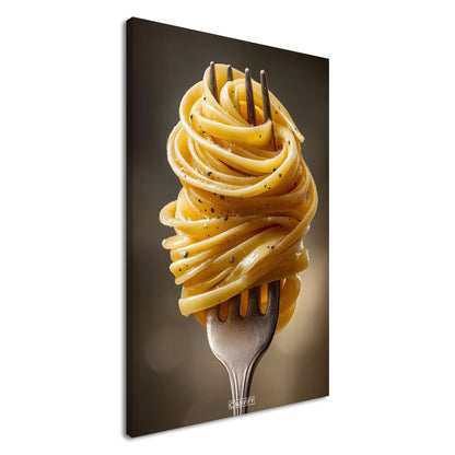 Spaghetti mit Kräutern auf einer Leinwand