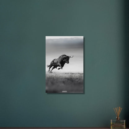 Spanischer Bulle in Schwarz und Weiß auf Aluminium