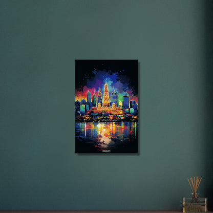 Buddhistischer Tempel in Bangkok namens Wat Arun in bunten Acrylfarben auf Aluminium