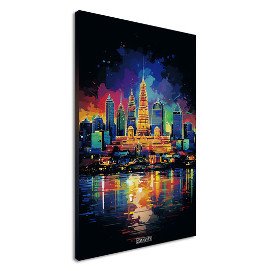 Buddhistischer Tempel in Bangkok namens Wat Arun in bunten Acrylfarben auf einer Leinwand