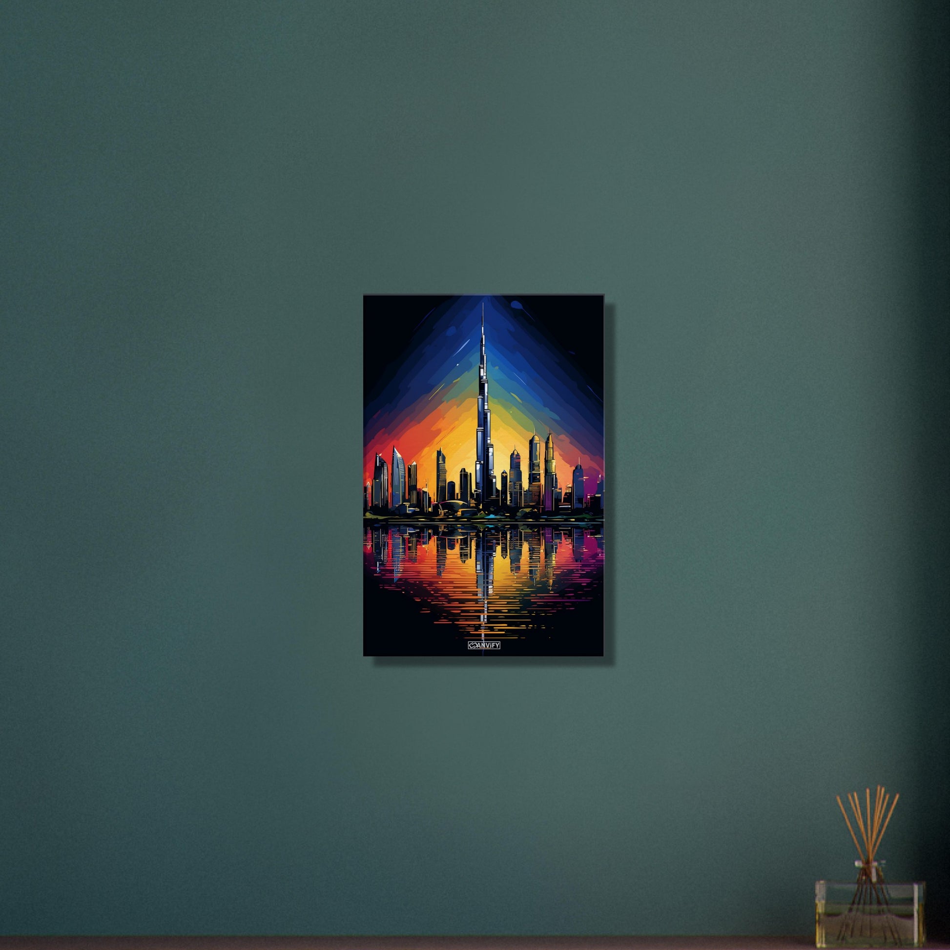 Höchster Wolkenkratzer der Welt Burj Khalifa in bunten Acrylfarben auf einer Leinwand