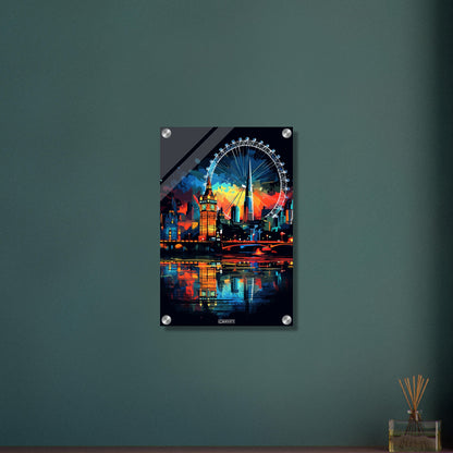 Riesenrad von London namens London Eye oder auch als Millennium Wheel bekannt in bunten Acrylfarben auf einem Acrylbild
