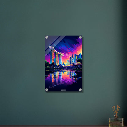Größtes Hotel in Singapur namens Marina Bay Sands in Acrylfarben auf einem Acrylbild