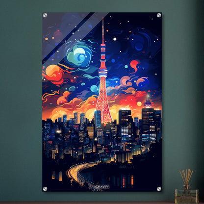 Japans Hauptstadt Tokyo in bunten Acrylfarben auf einem Acrylbild