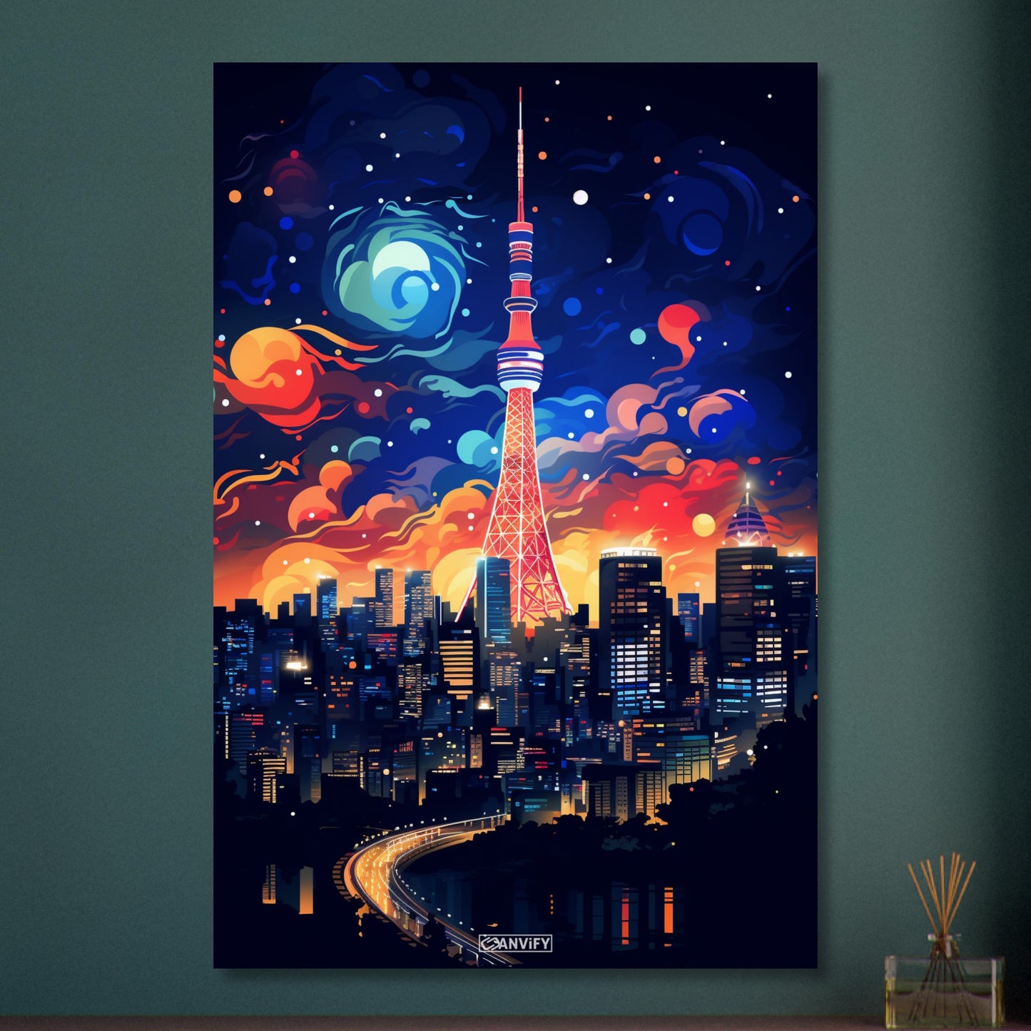 Japans Hauptstadt Tokyo in bunten Acrylfarben auf Aluminium